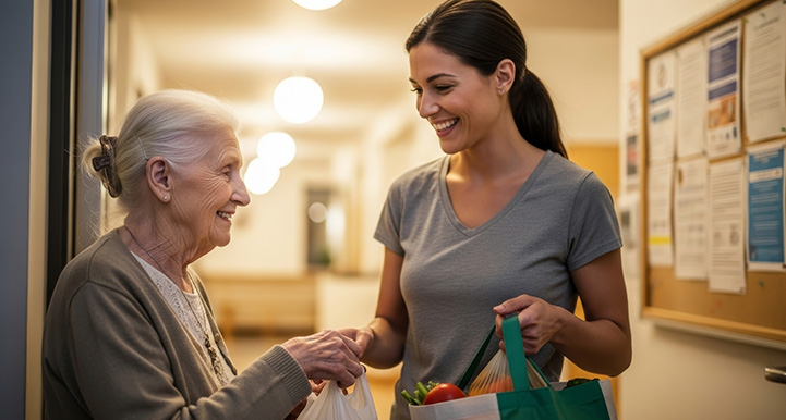 elderly woman laughing while holding a cup in a wheelchair enjoying a warm moment with a friend surrounded by joyful atmosphere seven benefits of companionship